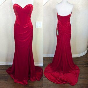 Red Velvet Sweetheart Neckline Strapless Formal Dress 10